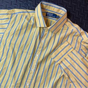 VTG Polo Ralph Lauren Mens Long‎ Sleeve Button Up Shirt Yellow Striped size 17